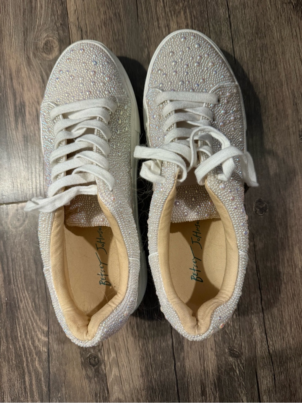 Betsey Johnson White Beaded Women's Lace-Up Sneakers